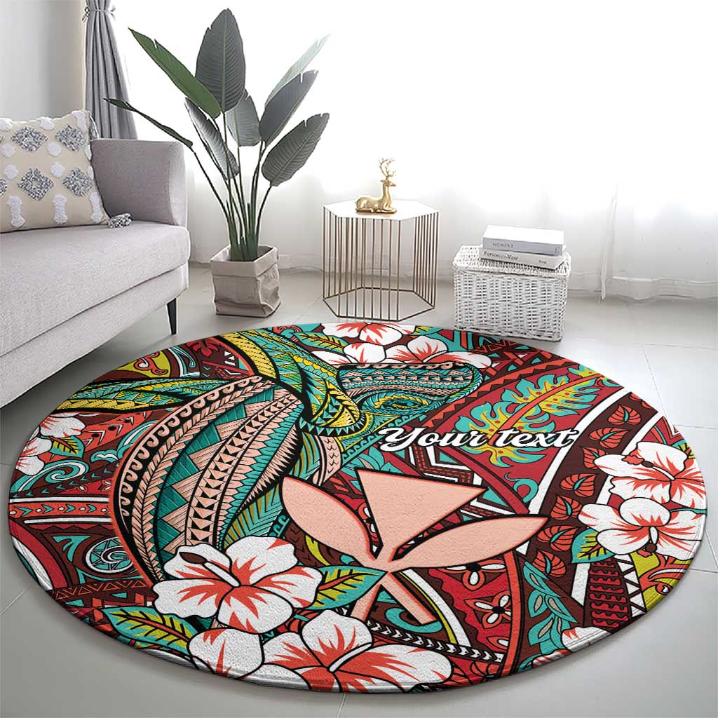 Personalised Hawaii Tribal Humpback Whale Round Carpet Ulaula Hibiscus Seamless Pattern LT9 - Polynesian Pride