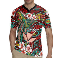 Personalised Hawaii Tribal Humpback Whale Rugby Jersey Ulaula Hibiscus Seamless Pattern