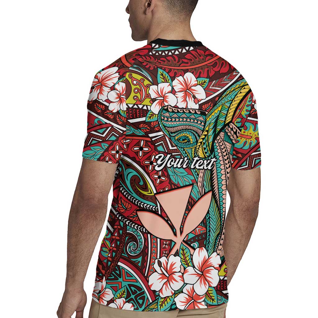 Personalised Hawaii Tribal Humpback Whale Rugby Jersey Ulaula Hibiscus Seamless Pattern