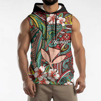 Personalised Hawaii Tribal Humpback Whale Sleeveless Hoodie Ulaula Hibiscus Seamless Pattern