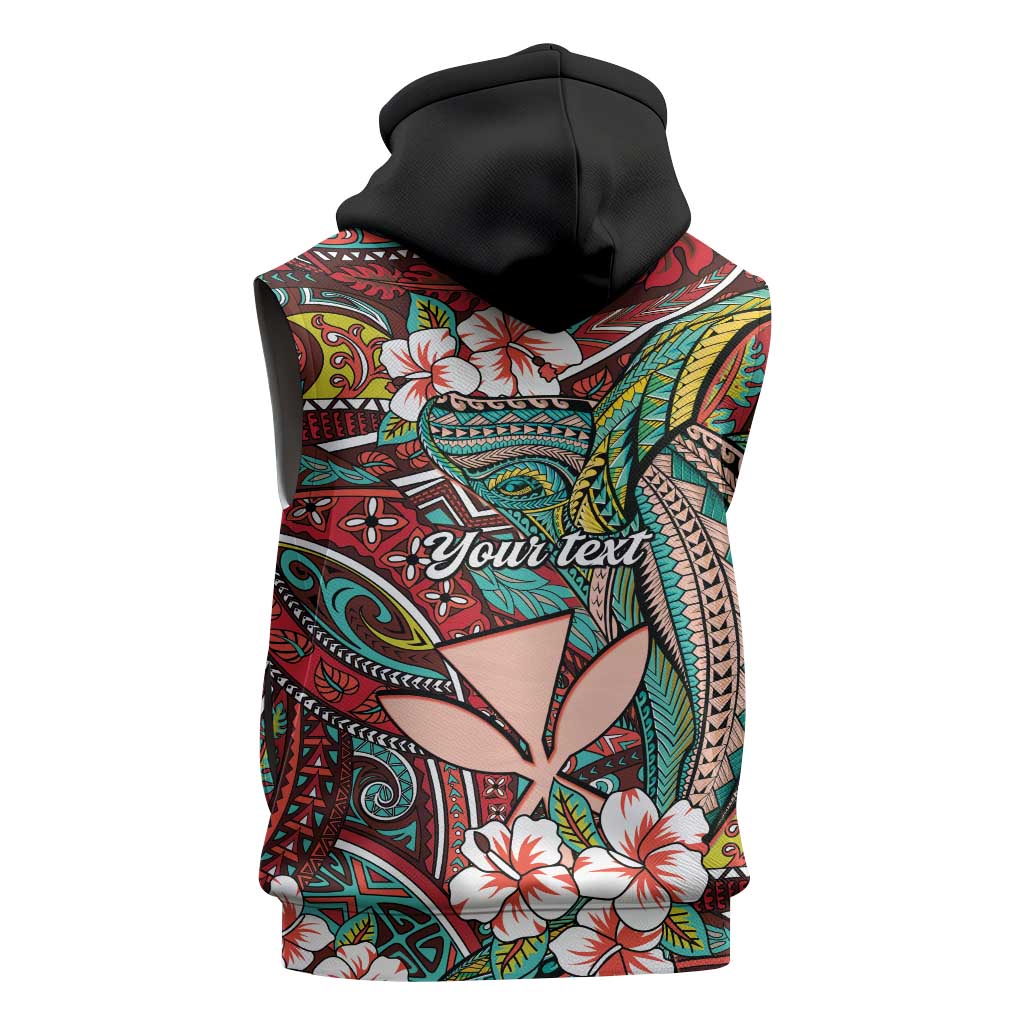 Personalised Hawaii Tribal Humpback Whale Sleeveless Zip Hoodie Ulaula Hibiscus Seamless Pattern