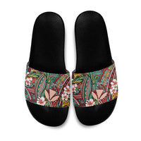 Personalised Hawaii Tribal Humpback Whale Slide Sandals Ulaula Hibiscus Seamless Pattern