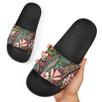 Personalised Hawaii Tribal Humpback Whale Slide Sandals Ulaula Hibiscus Seamless Pattern