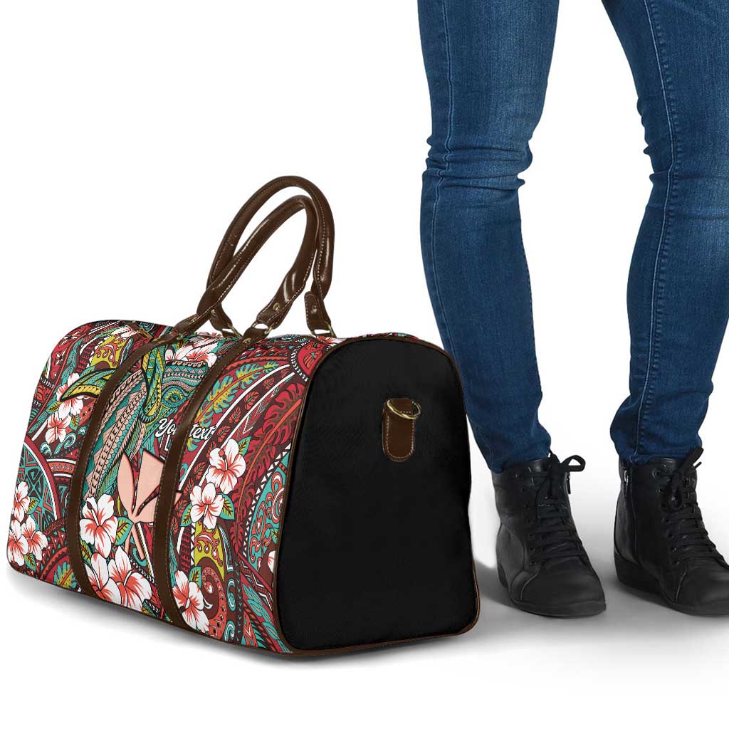Personalised Hawaii Tribal Humpback Whale Travel Bag Ulaula Hibiscus Seamless Pattern