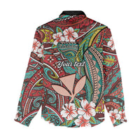 Personalised Hawaii Tribal Humpback Whale Women Casual Shirt Ulaula Hibiscus Seamless Pattern