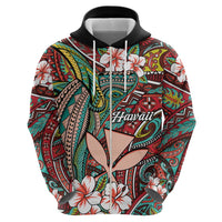 Personalised Hawaii Tribal Humpback Whale Zip Hoodie Ulaula Hibiscus Seamless Pattern