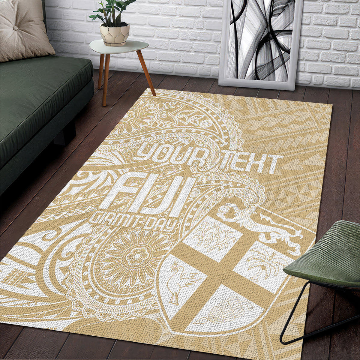 Custom Indo Fijians Area Rug Fiji ke Hindustani Polyneisan Paisley Beige Style