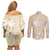 Custom Indo Fijians Couples Matching Off Shoulder Short Dress and Long Sleeve Button Shirt Fiji ke Hindustani Polyneisan Paisley Beige Style