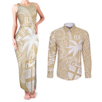 Custom Indo Fijians Couples Matching Tank Maxi Dress and Long Sleeve Button Shirt Fiji ke Hindustani Polyneisan Paisley Beige Style LT9 Beige - Polynesian Pride