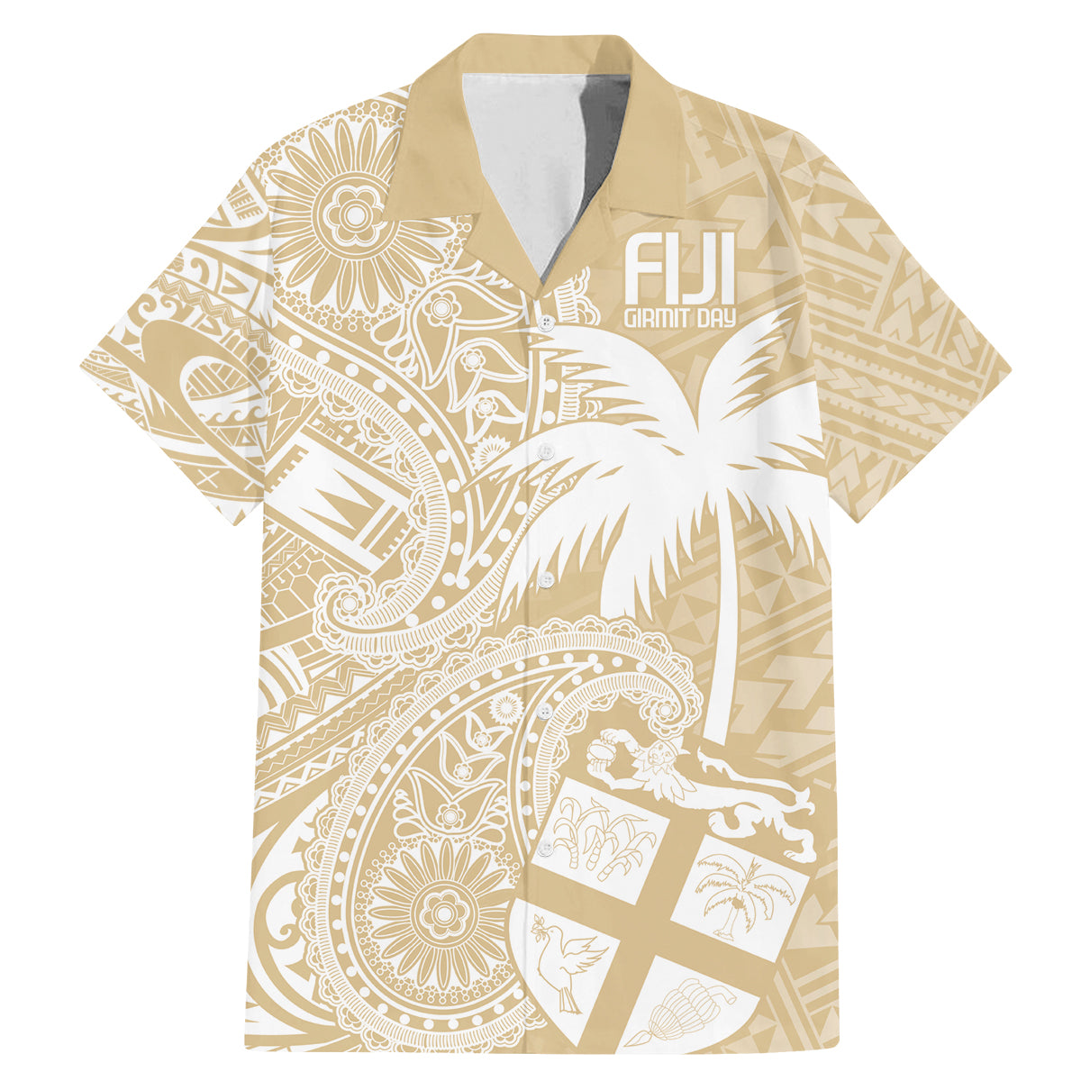 Custom Indo Fijians Family Matching Mermaid Dress and Hawaiian Shirt Fiji ke Hindustani Polyneisan Paisley Beige Style