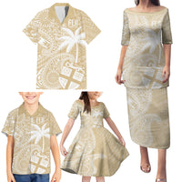 Custom Indo Fijians Family Matching Puletasi and Hawaiian Shirt Fiji ke Hindustani Polyneisan Paisley Beige Style LT9 - Polynesian Pride