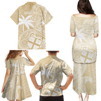 Custom Indo Fijians Family Matching Puletasi and Hawaiian Shirt Fiji ke Hindustani Polyneisan Paisley Beige Style LT9 - Polynesian Pride
