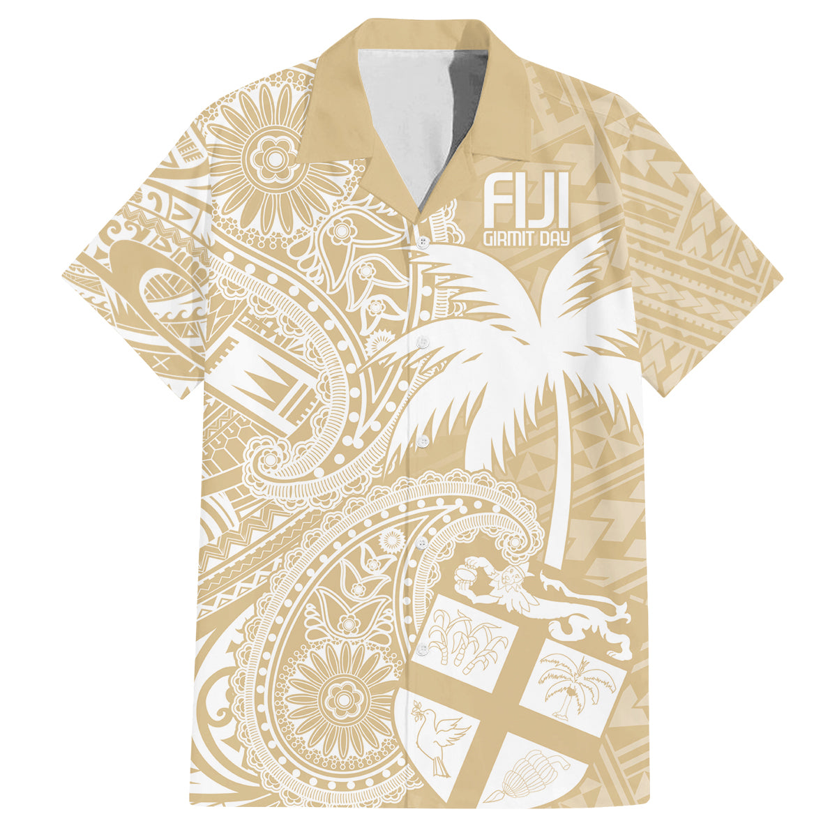 Custom Indo Fijians Family Matching Puletasi and Hawaiian Shirt Fiji ke Hindustani Polyneisan Paisley Beige Style LT9 Dad's Shirt - Short Sleeve Beige - Polynesian Pride