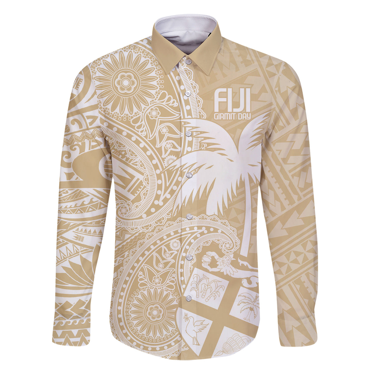 Custom Indo Fijians Family Matching Summer Maxi Dress and Hawaiian Shirt Fiji ke Hindustani Polyneisan Paisley Beige Style LT9 Dad's Shirt - Long Sleeve Beige - Polynesian Pride