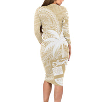 Custom Indo Fijians Long Sleeve Bodycon Dress Fiji ke Hindustani Polyneisan Paisley Beige Style LT9 - Polynesian Pride