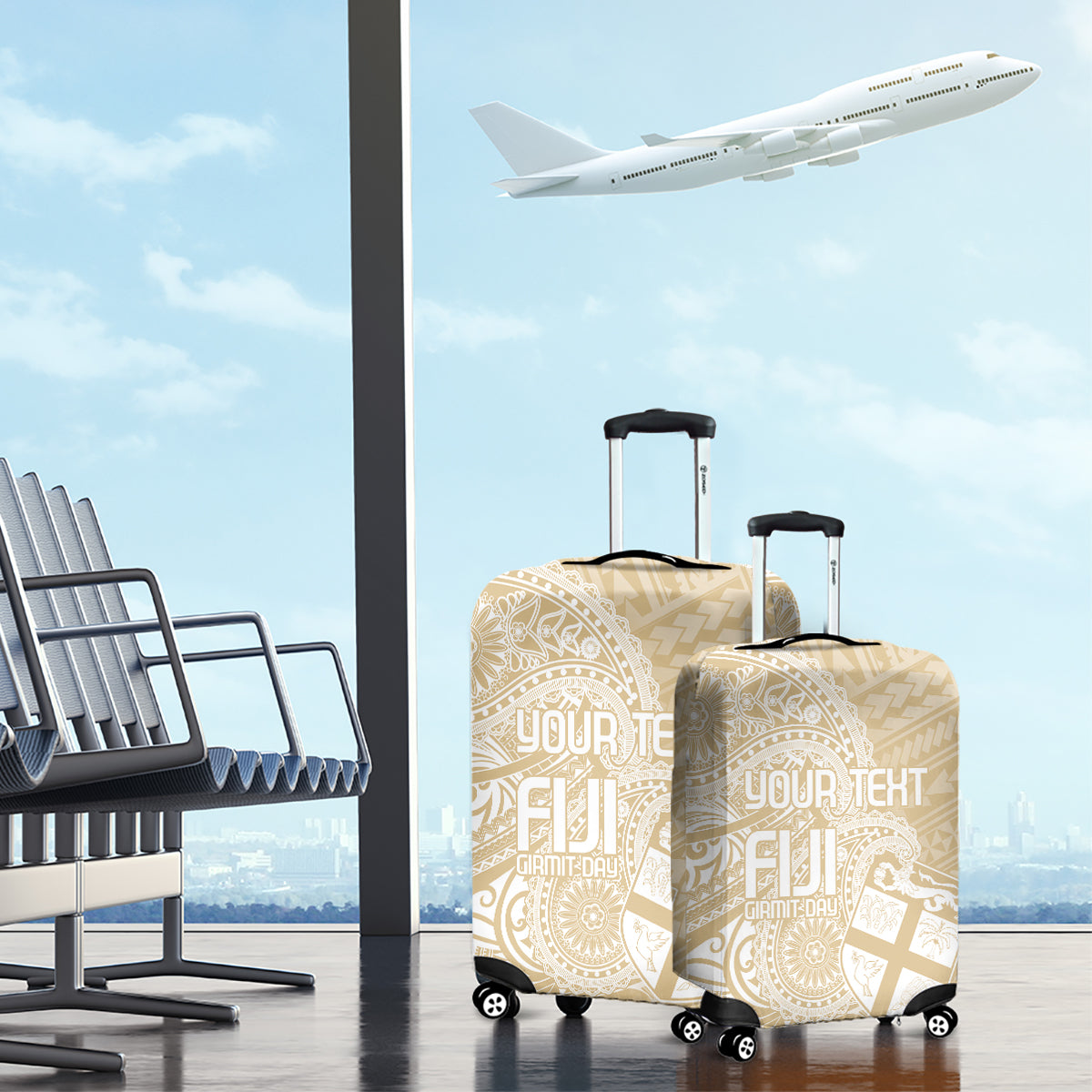 Custom Indo Fijians Luggage Cover Fiji ke Hindustani Polyneisan Paisley Beige Style