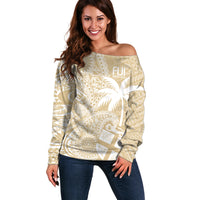 Custom Indo Fijians Off Shoulder Sweater Fiji ke Hindustani Polyneisan Paisley Beige Style LT9 Women Beige - Polynesian Pride