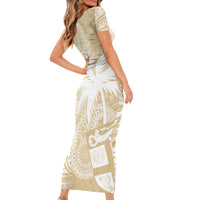 Custom Indo Fijians Short Sleeve Bodycon Dress Fiji ke Hindustani Polyneisan Paisley Beige Style LT9 - Polynesian Pride