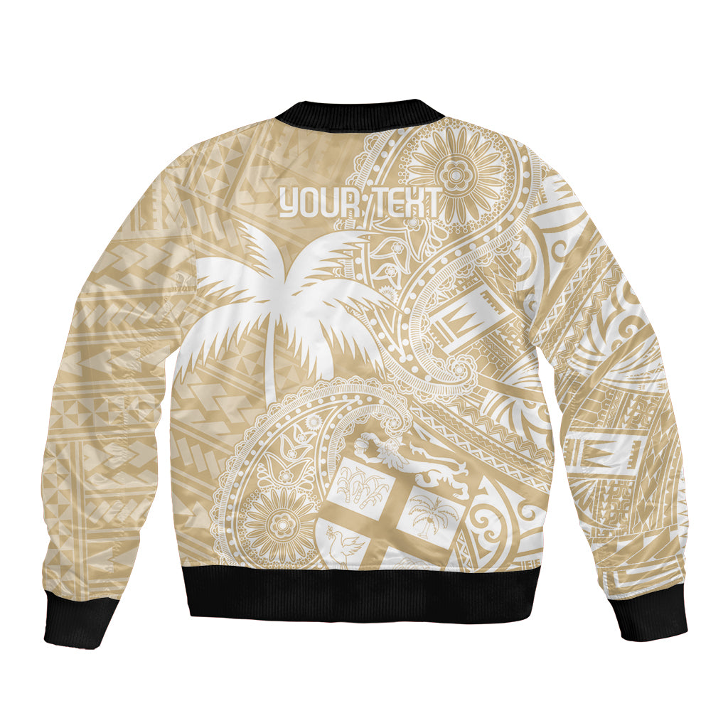 Custom Indo Fijians Sleeve Zip Bomber Jacket Fiji ke Hindustani Polyneisan Paisley Beige Style LT9 - Polynesian Pride