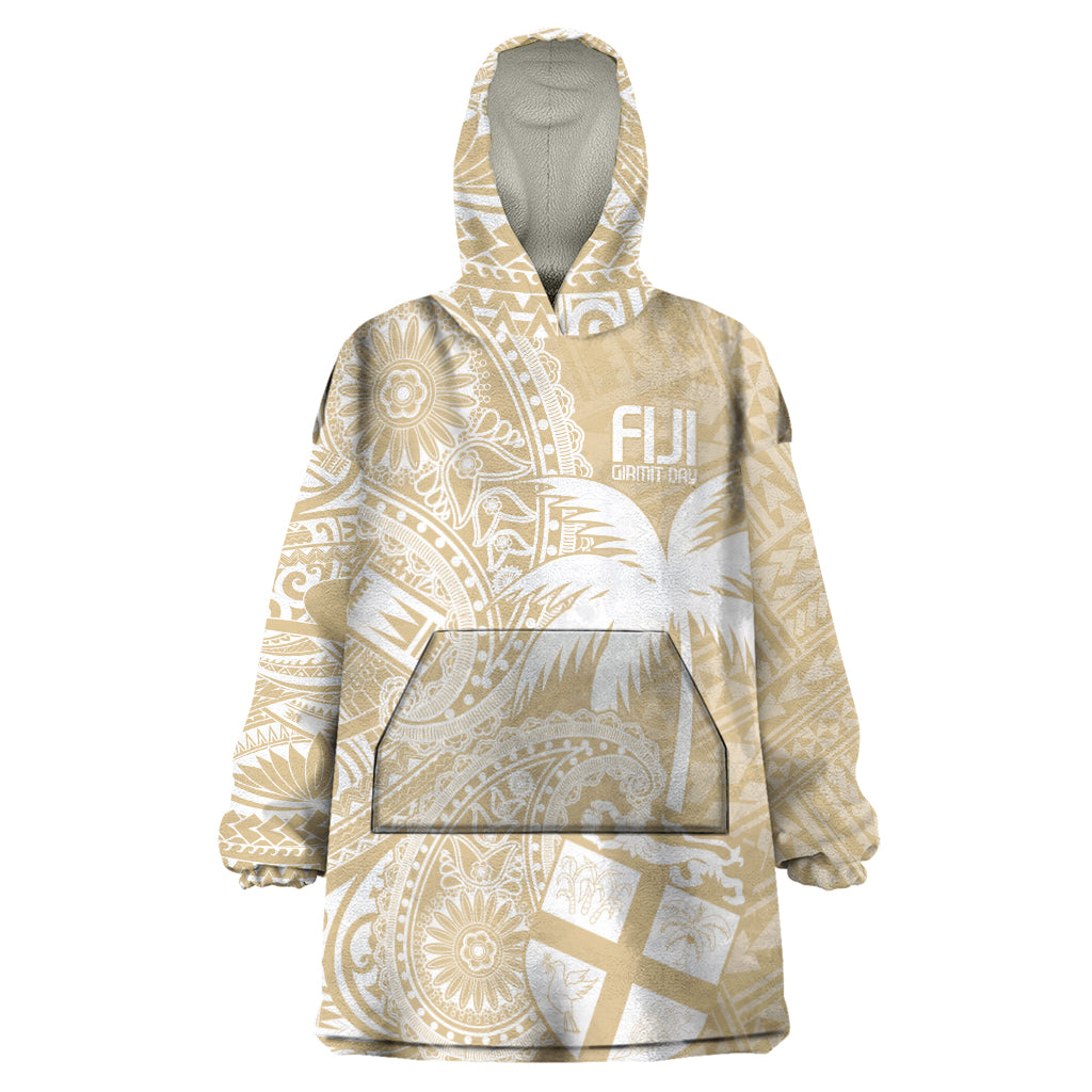 Custom Indo Fijians Wearable Blanket Hoodie Fiji ke Hindustani Polyneisan Paisley Beige Style LT9 One Size Beige - Polynesian Pride