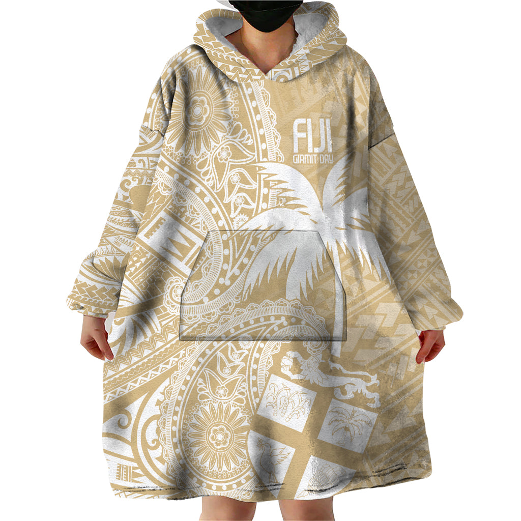 Custom Indo Fijians Wearable Blanket Hoodie Fiji ke Hindustani Polyneisan Paisley Beige Style LT9 - Polynesian Pride