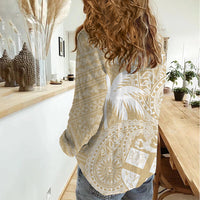 Custom Indo Fijians Women Casual Shirt Fiji ke Hindustani Polyneisan Paisley Beige Style LT9 - Polynesian Pride