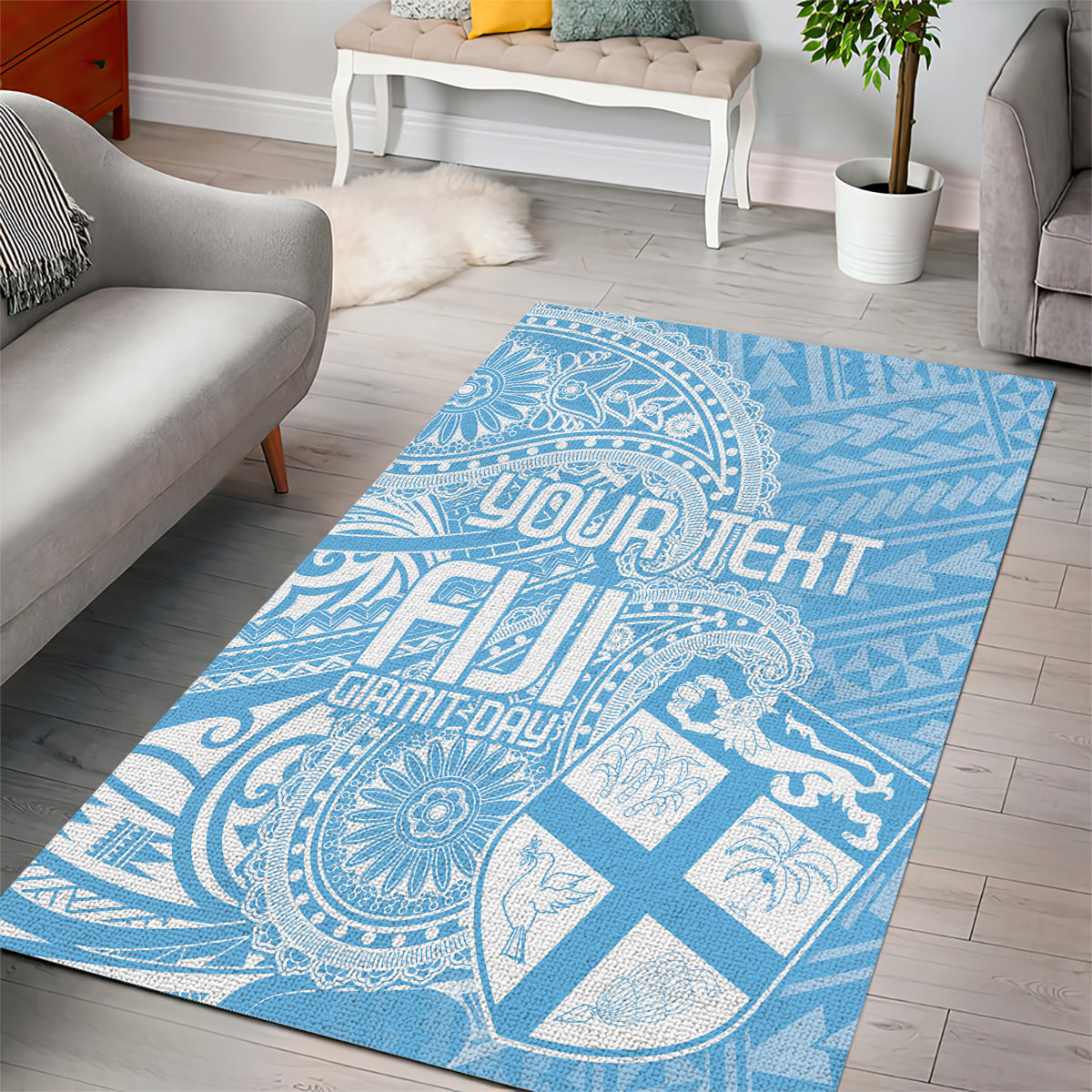 Custom Indo Fijians Area Rug Fiji ke Hindustani Polyneisan Paisley Blue Style