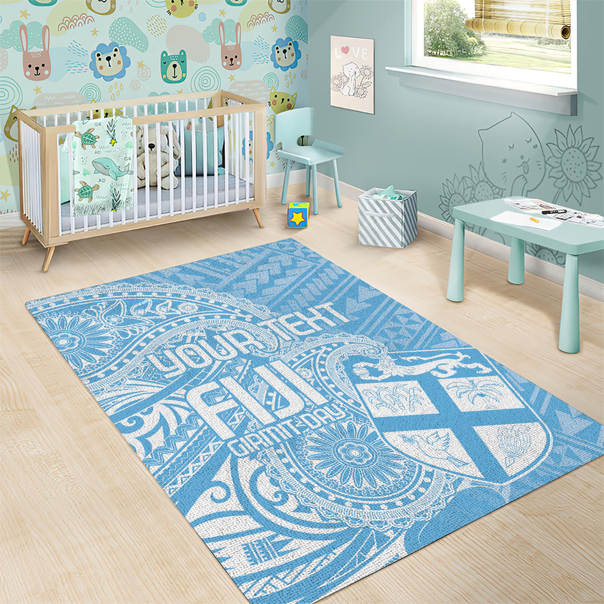 Custom Indo Fijians Area Rug Fiji ke Hindustani Polyneisan Paisley Blue Style