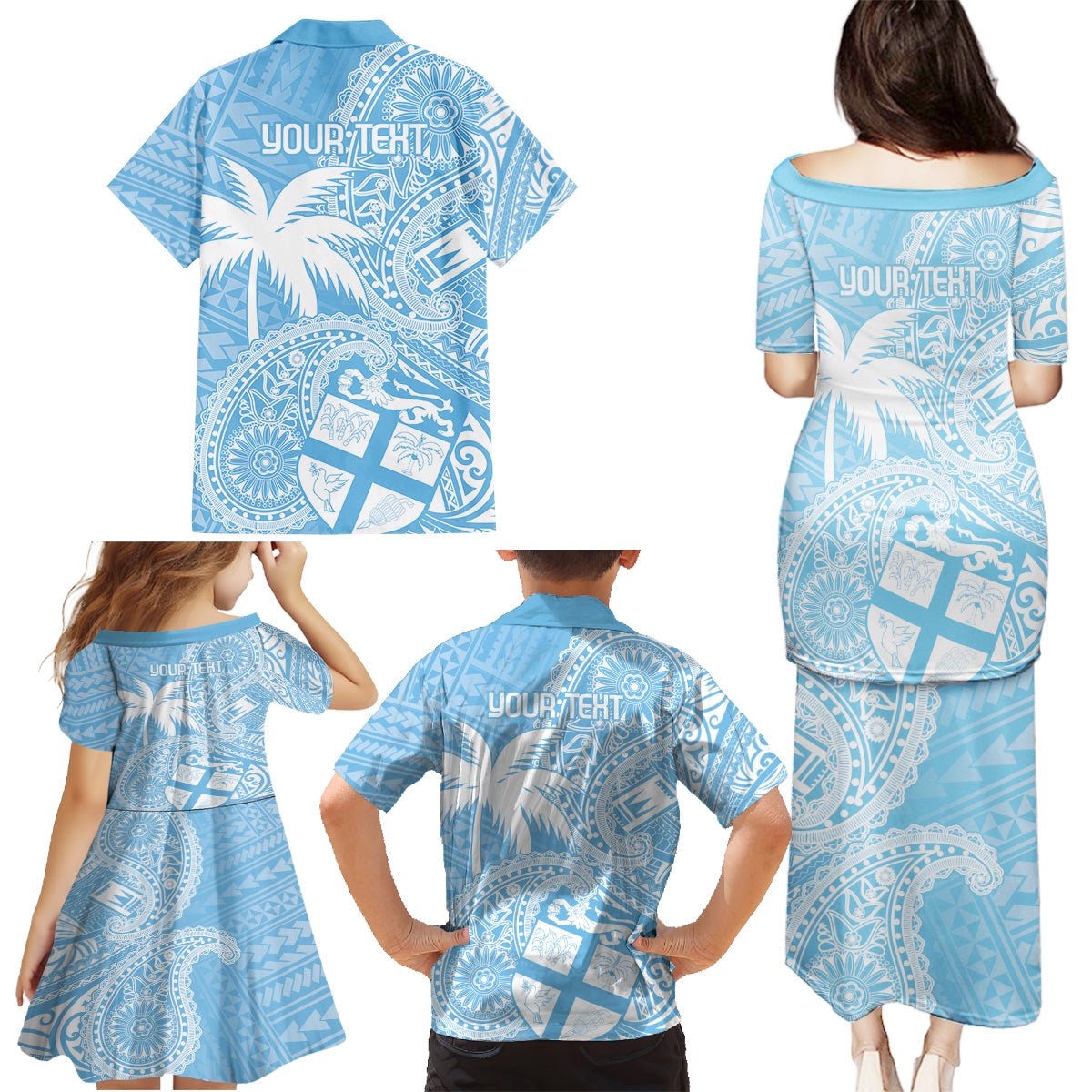Custom Indo Fijians Family Matching Puletasi and Hawaiian Shirt Fiji ke Hindustani Polyneisan Paisley Blue Style LT9 - Polynesian Pride