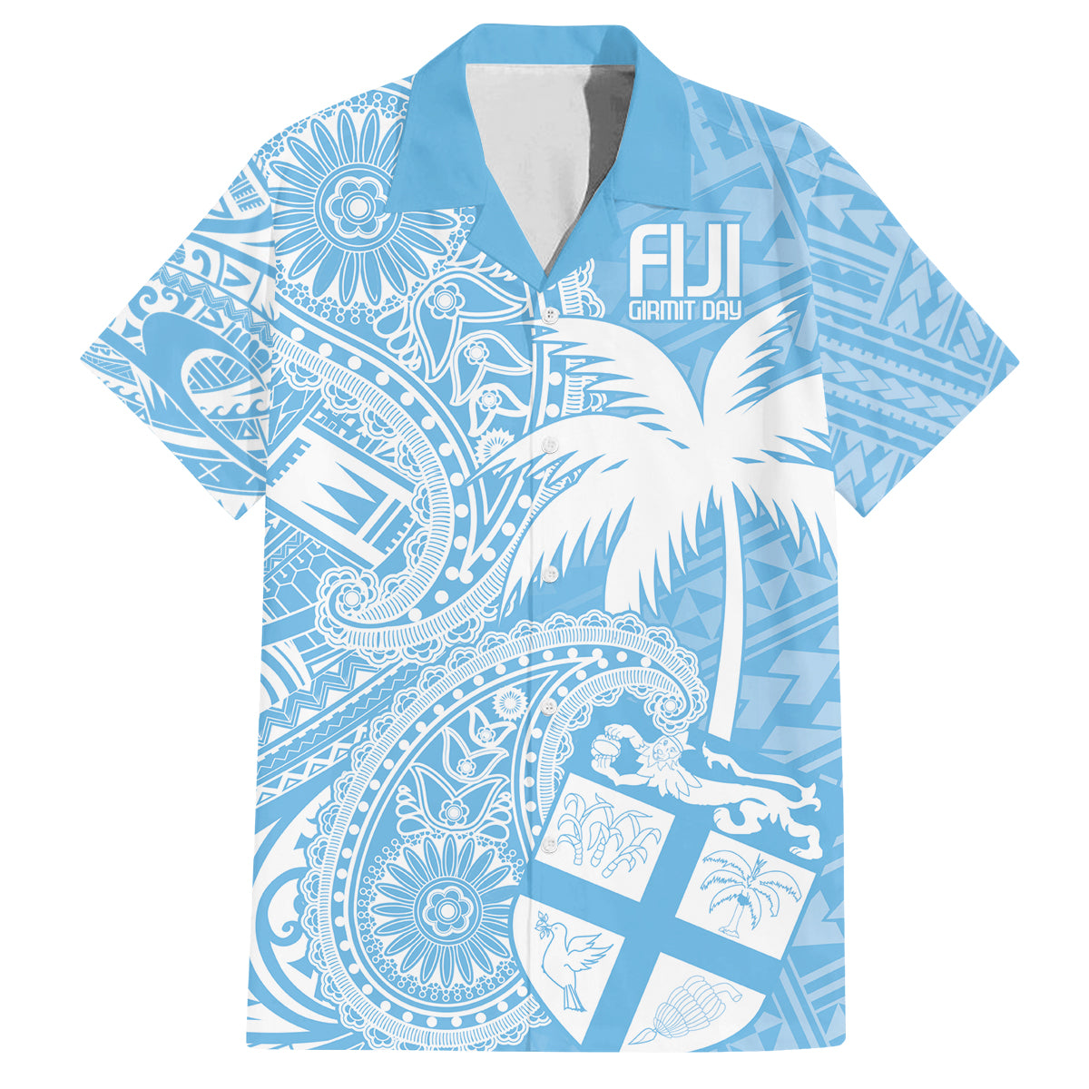 Custom Indo Fijians Family Matching Puletasi and Hawaiian Shirt Fiji ke Hindustani Polyneisan Paisley Blue Style LT9 Dad's Shirt - Short Sleeve Blue - Polynesian Pride