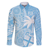 Custom Indo Fijians Family Matching Puletasi and Hawaiian Shirt Fiji ke Hindustani Polyneisan Paisley Blue Style LT9 Dad's Shirt - Long Sleeve Blue - Polynesian Pride