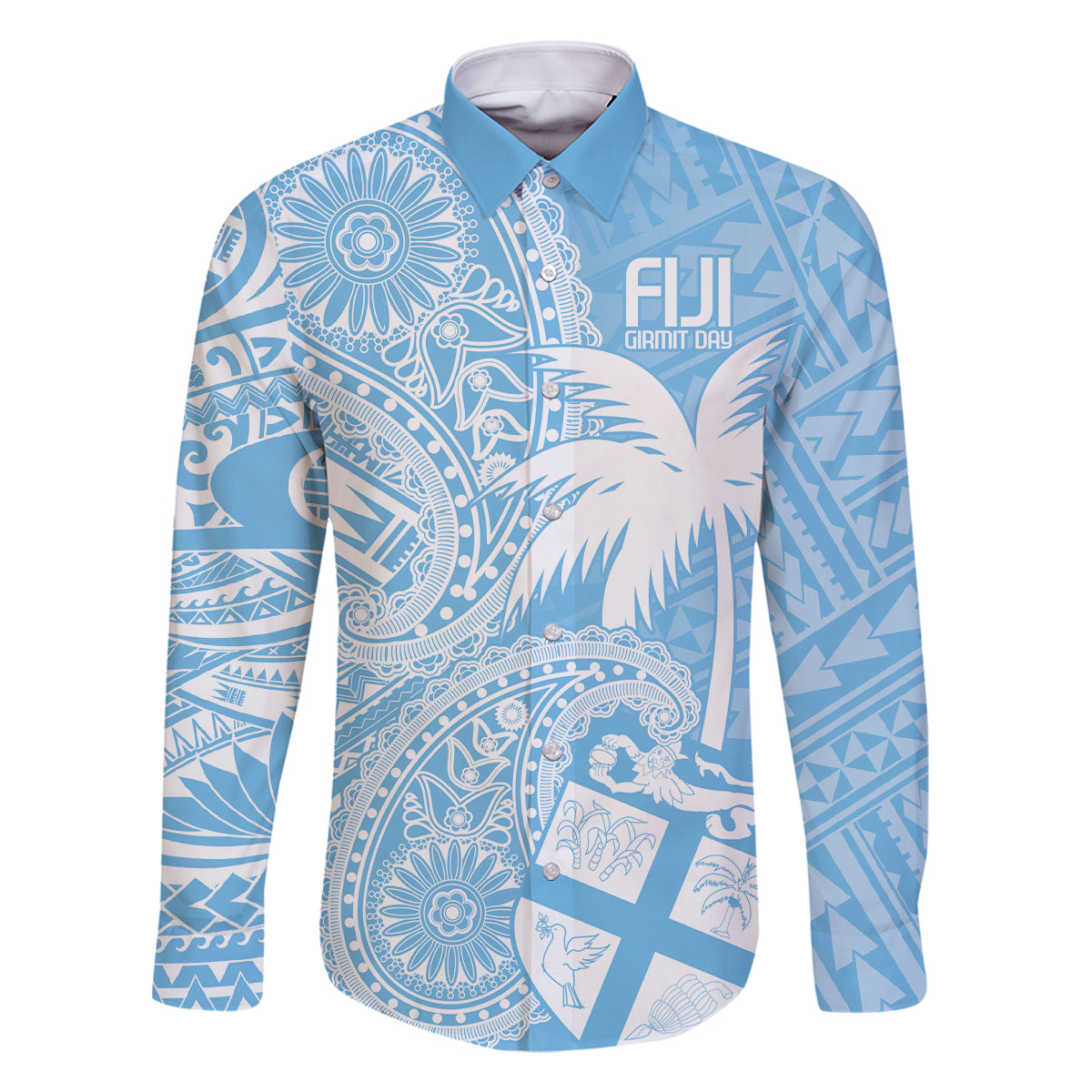 Custom Indo Fijians Family Matching Summer Maxi Dress and Hawaiian Shirt Fiji ke Hindustani Polyneisan Paisley Blue Style LT9 Dad's Shirt - Long Sleeve Blue - Polynesian Pride