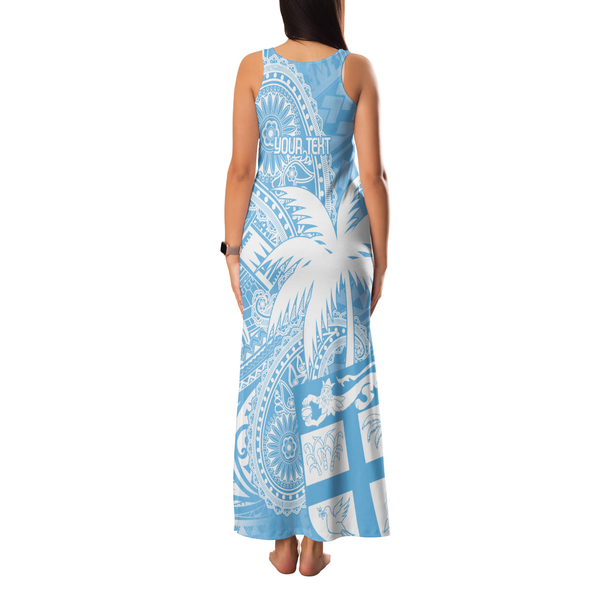 Custom Indo Fijians Family Matching Tank Maxi Dress and Hawaiian Shirt Fiji ke Hindustani Polyneisan Paisley Blue Style LT9 - Polynesian Pride