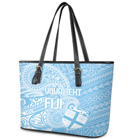 Custom Indo Fijians Leather Tote Bag Fiji ke Hindustani Polyneisan Paisley Blue Style