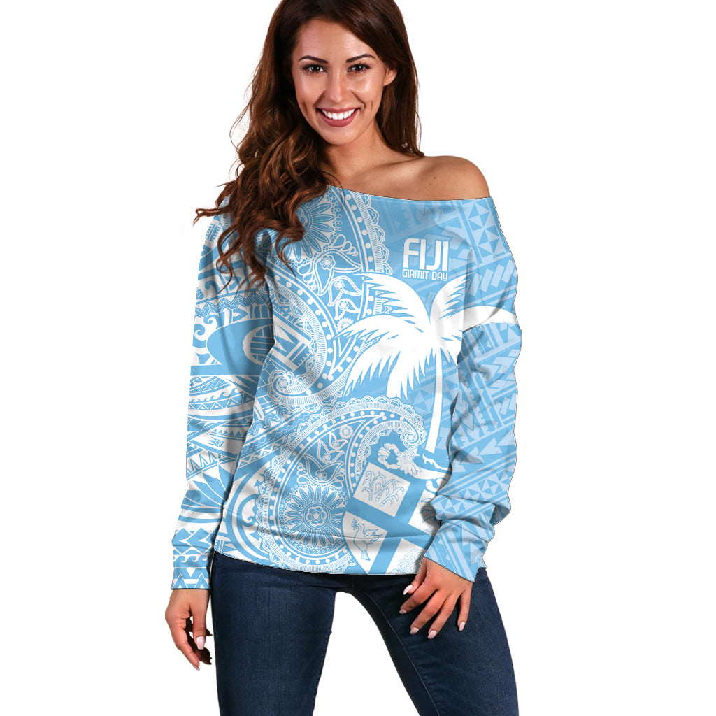 Custom Indo Fijians Off Shoulder Sweater Fiji ke Hindustani Polyneisan Paisley Blue Style LT9 Women Blue - Polynesian Pride