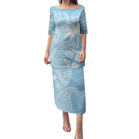 Custom Indo Fijians Puletasi Fiji ke Hindustani Polyneisan Paisley Blue Style