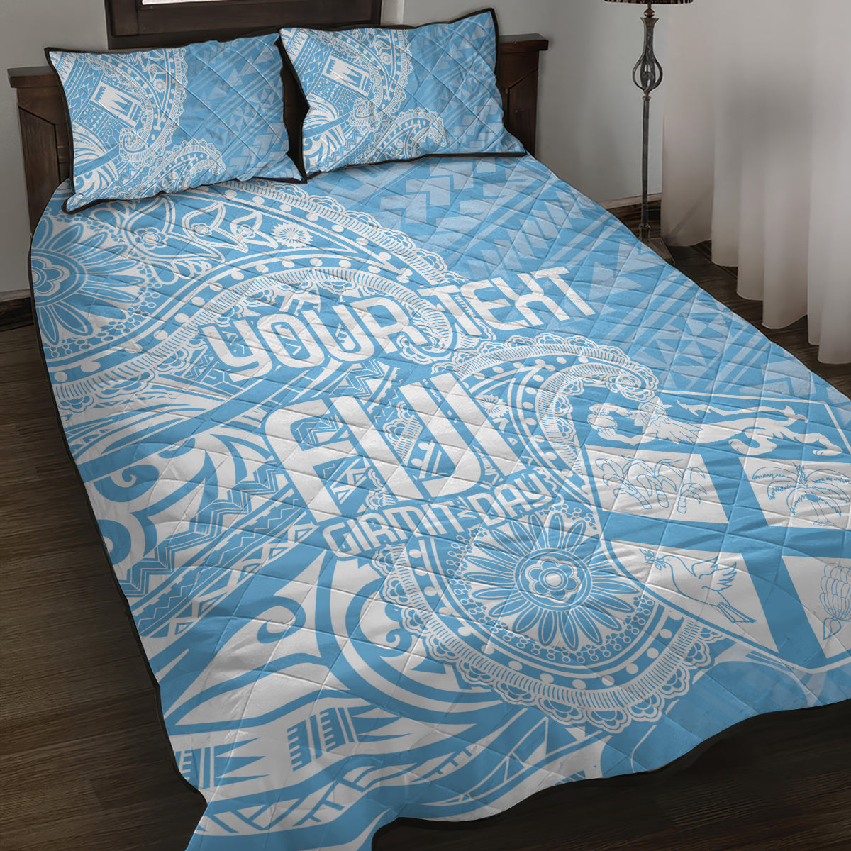 Custom Indo Fijians Quilt Bed Set Fiji ke Hindustani Polyneisan Paisley Blue Style