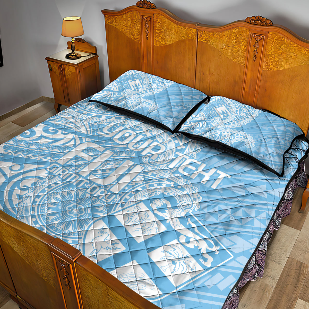Custom Indo Fijians Quilt Bed Set Fiji ke Hindustani Polyneisan Paisley Blue Style