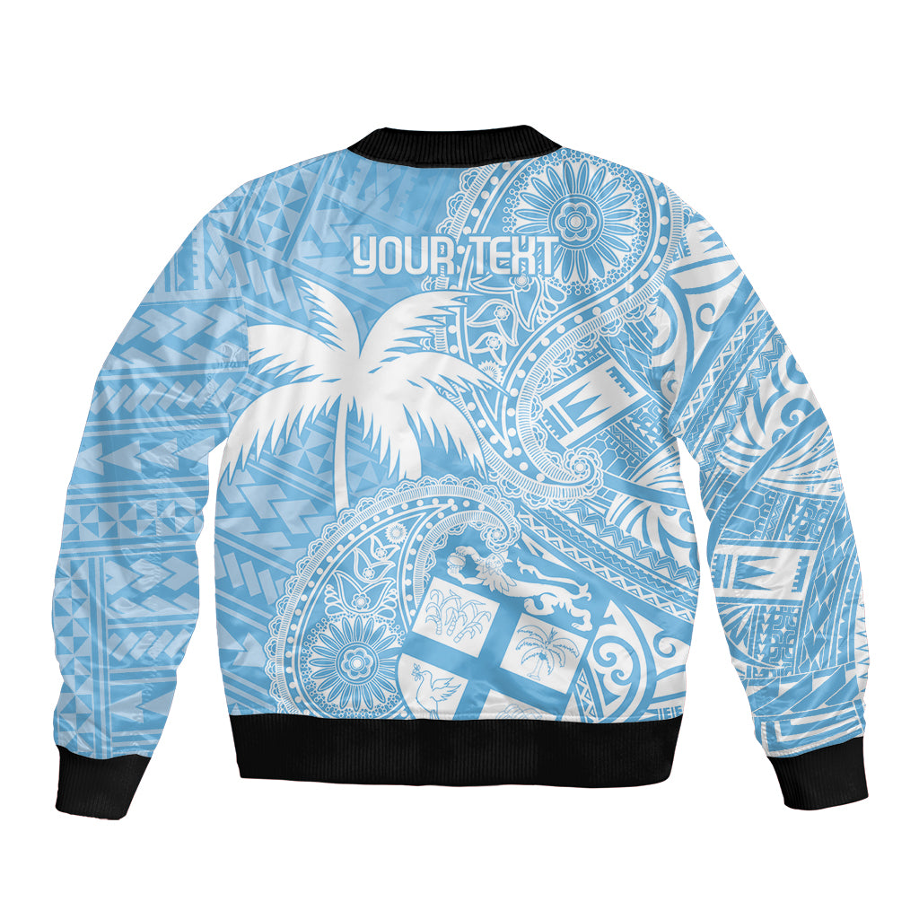 Custom Indo Fijians Sleeve Zip Bomber Jacket Fiji ke Hindustani Polyneisan Paisley Blue Style