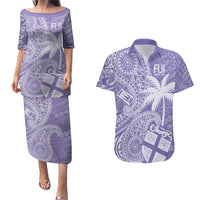 Custom Indo Fijians Couples Matching Puletasi and Hawaiian Shirt Fiji ke Hindustani Polyneisan Paisley Purple Style LT9 Purple - Polynesian Pride