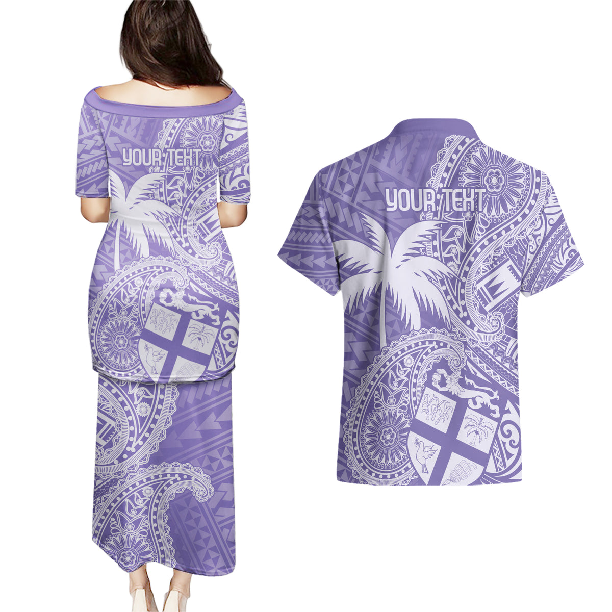 Custom Indo Fijians Couples Matching Puletasi and Hawaiian Shirt Fiji ke Hindustani Polyneisan Paisley Purple Style LT9 - Polynesian Pride