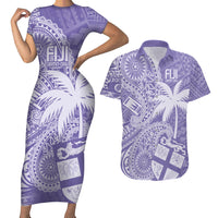 Custom Indo Fijians Couples Matching Short Sleeve Bodycon Dress and Hawaiian Shirt Fiji ke Hindustani Polyneisan Paisley Purple Style LT9 Purple - Polynesian Pride