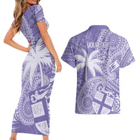 Custom Indo Fijians Couples Matching Short Sleeve Bodycon Dress and Hawaiian Shirt Fiji ke Hindustani Polyneisan Paisley Purple Style LT9 - Polynesian Pride