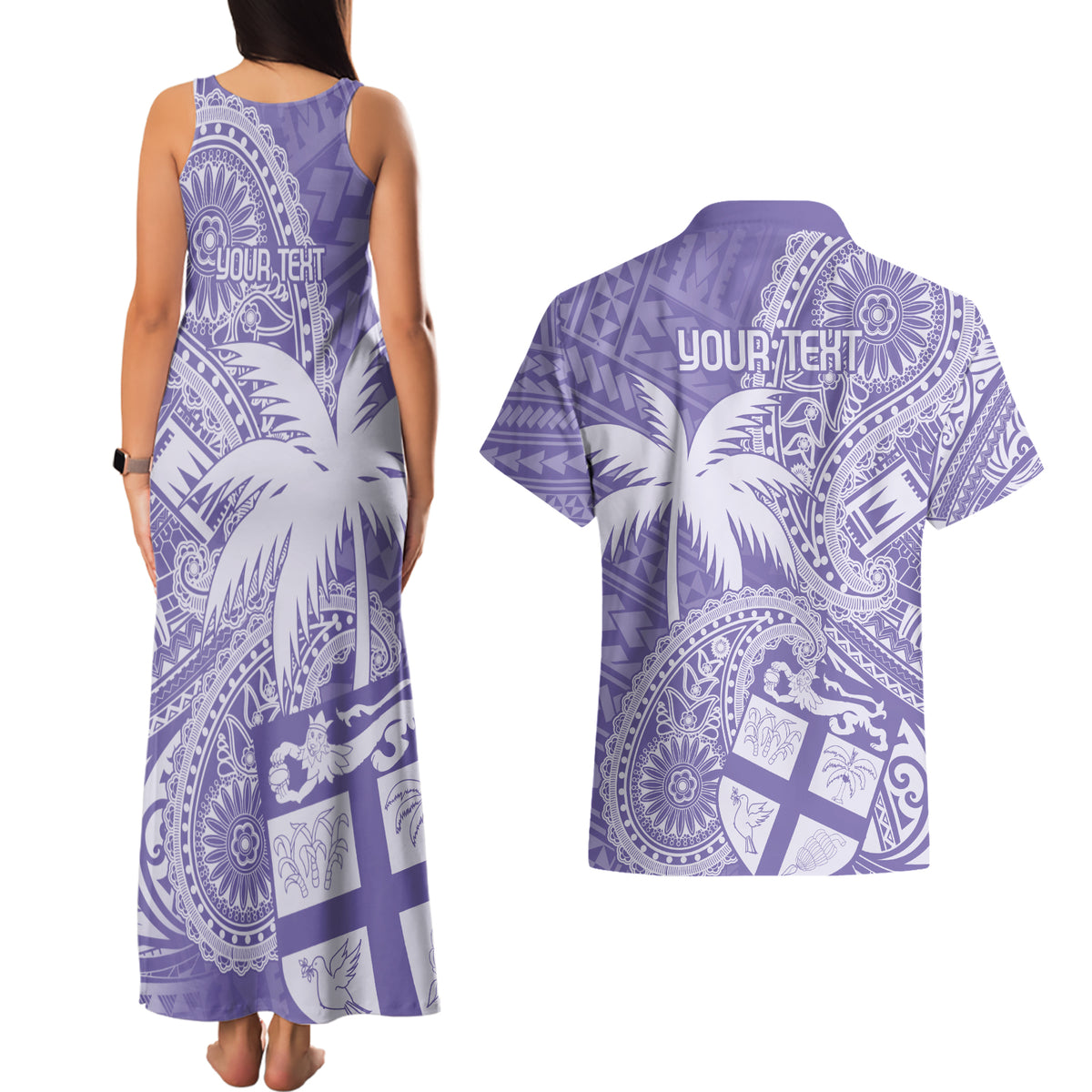 Custom Indo Fijians Couples Matching Tank Maxi Dress and Hawaiian Shirt Fiji ke Hindustani Polyneisan Paisley Purple Style LT9 - Polynesian Pride