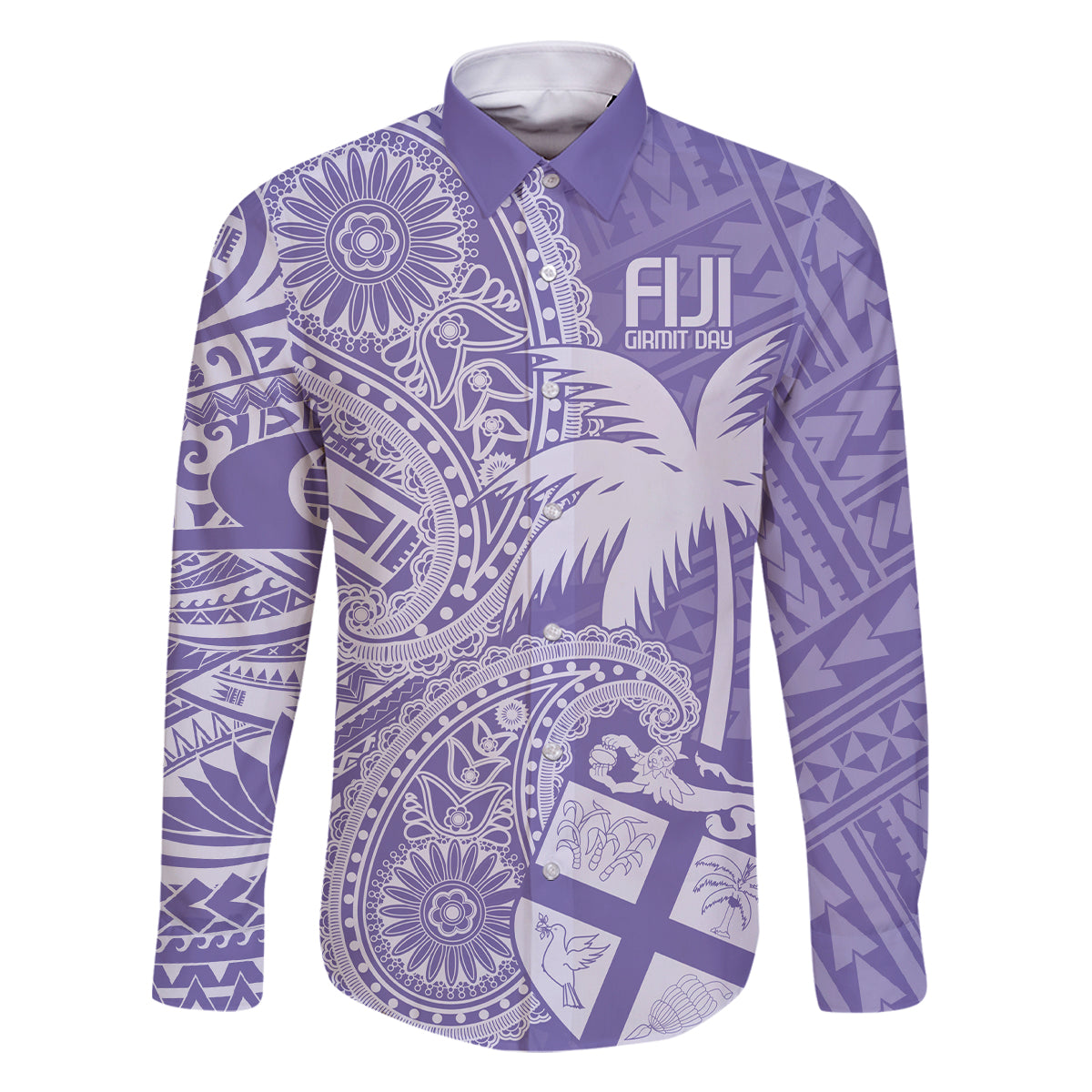 Custom Indo Fijians Family Matching Off The Shoulder Long Sleeve Dress and Hawaiian Shirt Fiji ke Hindustani Polyneisan Paisley Purple Style LT9 Dad's Shirt - Long Sleeve Purple - Polynesian Pride