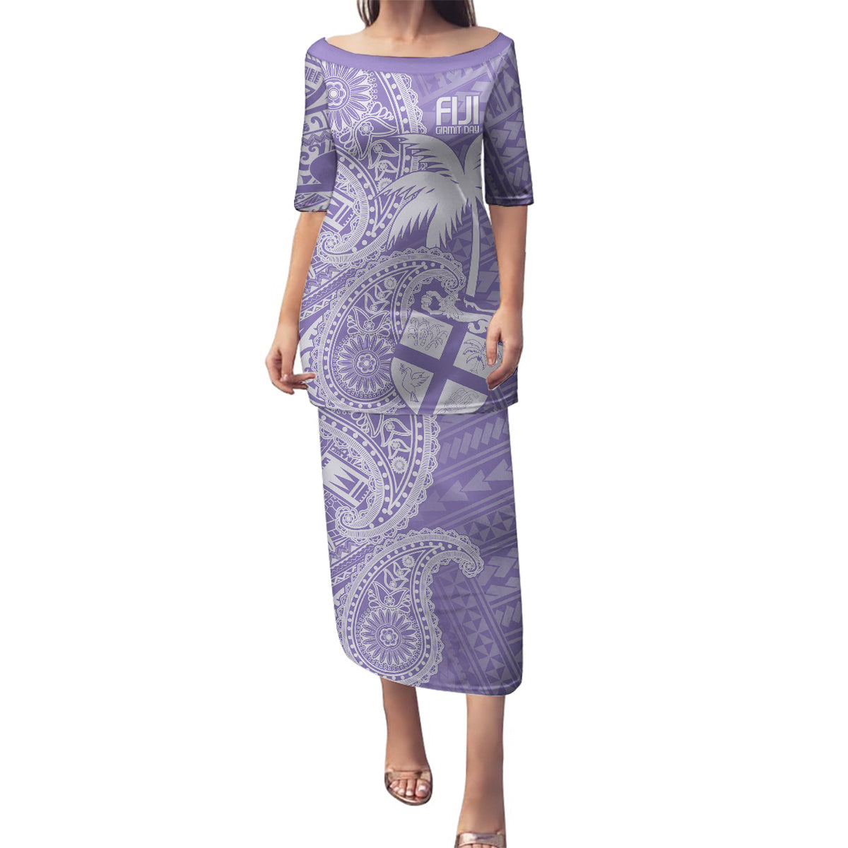 Custom Indo Fijians Family Matching Puletasi and Hawaiian Shirt Fiji ke Hindustani Polyneisan Paisley Purple Style LT9 Mom's Dress Purple - Polynesian Pride
