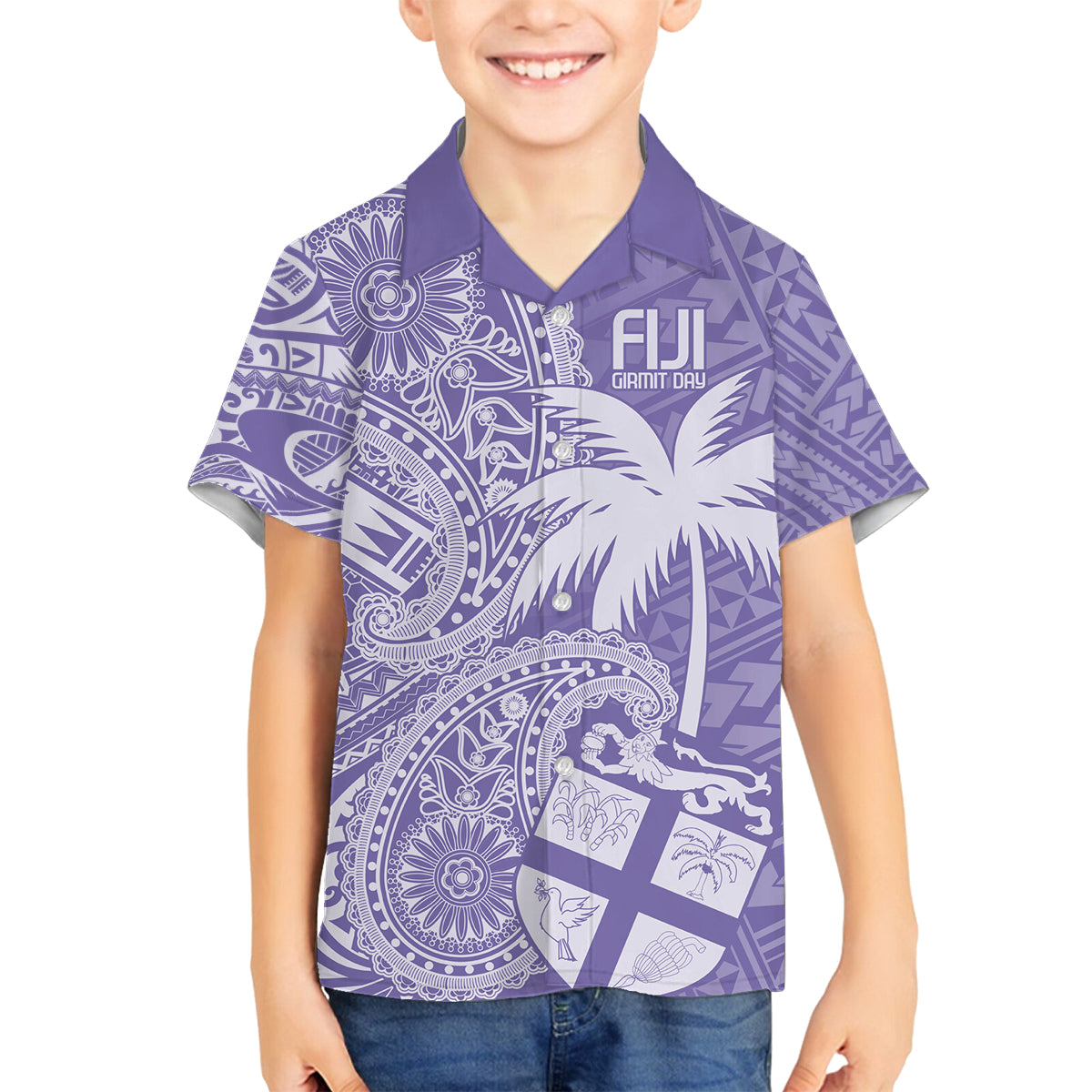 Custom Indo Fijians Family Matching Puletasi and Hawaiian Shirt Fiji ke Hindustani Polyneisan Paisley Purple Style LT9 Son's Shirt Purple - Polynesian Pride