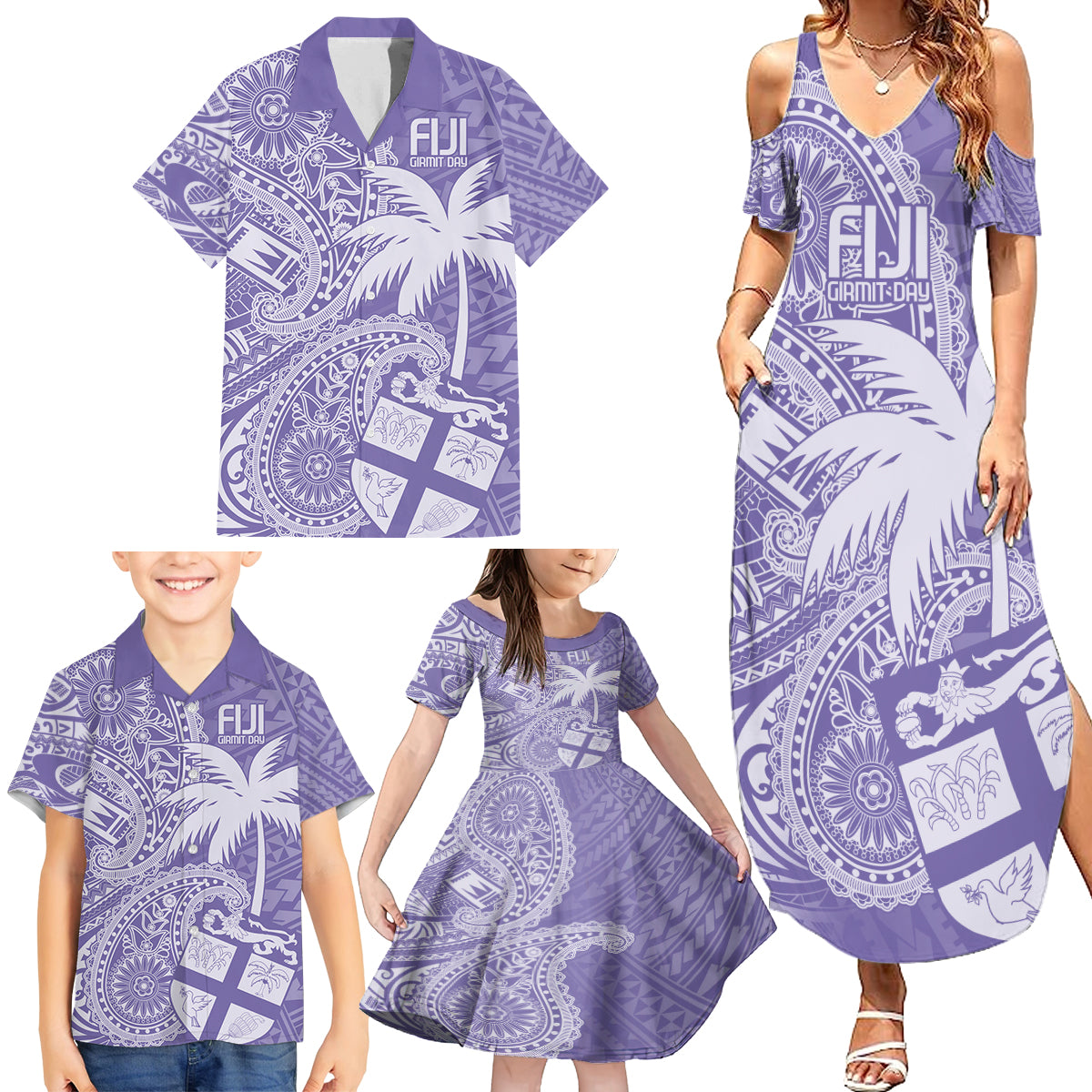 Custom Indo Fijians Family Matching Summer Maxi Dress and Hawaiian Shirt Fiji ke Hindustani Polyneisan Paisley Purple Style LT9 - Polynesian Pride