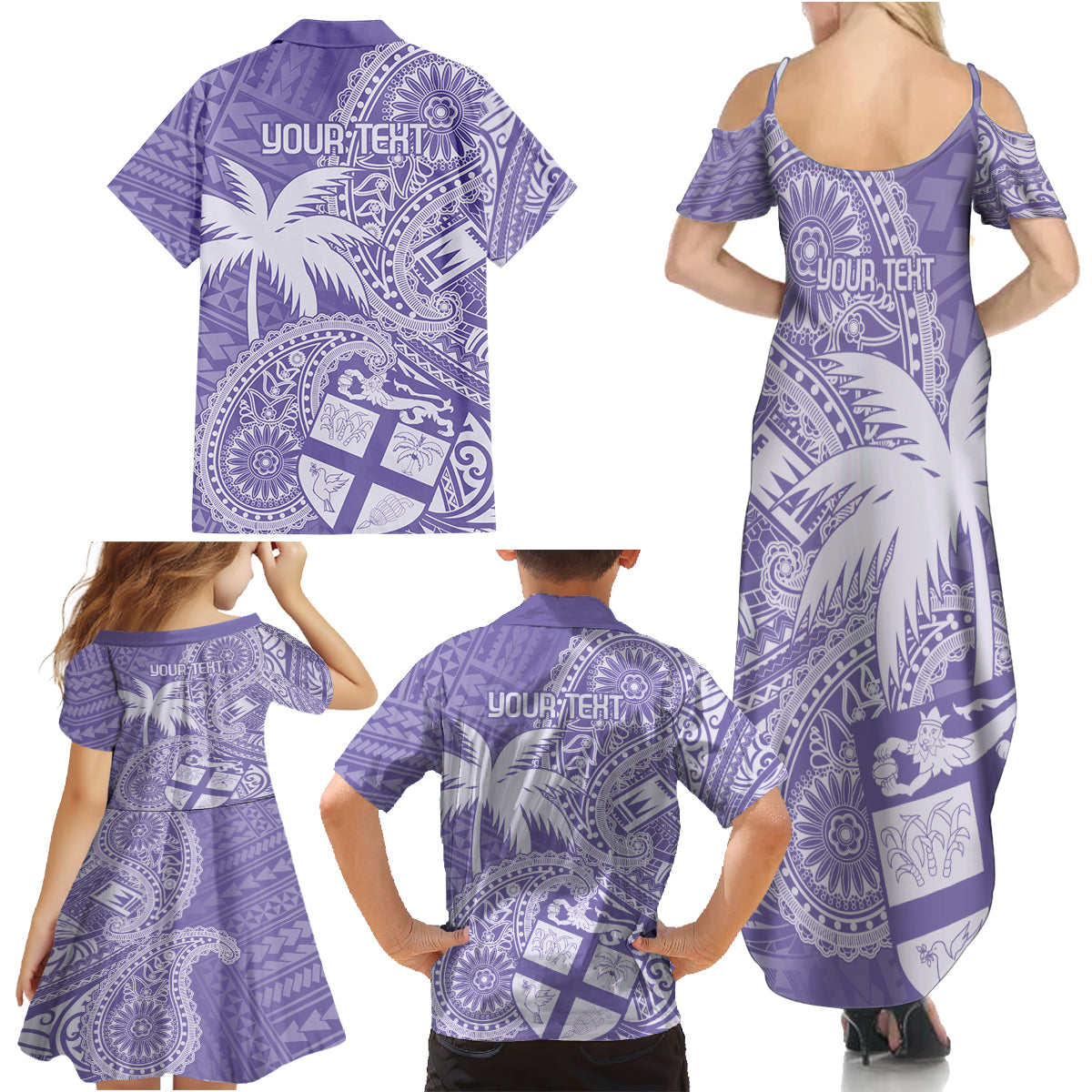 Custom Indo Fijians Family Matching Summer Maxi Dress and Hawaiian Shirt Fiji ke Hindustani Polyneisan Paisley Purple Style LT9 - Polynesian Pride
