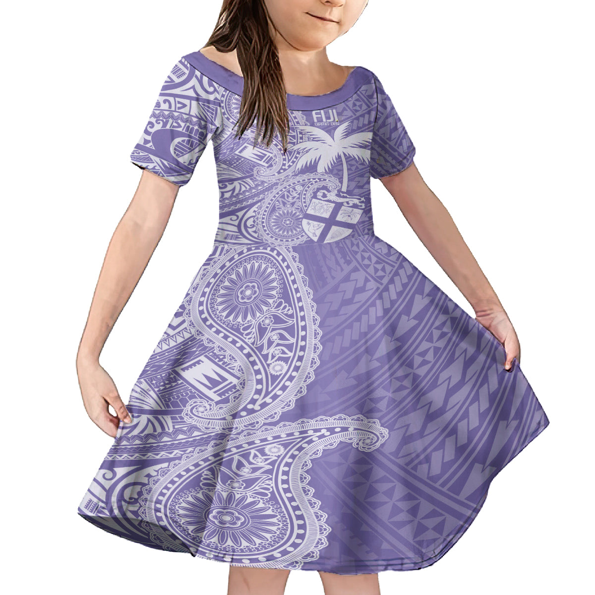 Custom Indo Fijians Family Matching Tank Maxi Dress and Hawaiian Shirt Fiji ke Hindustani Polyneisan Paisley Purple Style LT9 Daughter's Dress Purple - Polynesian Pride